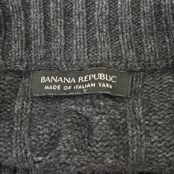 Banana Republic Men’s Charcoal Italian Wool Blend Fisherman Cable Knit Sweater - Picture 3 of 4